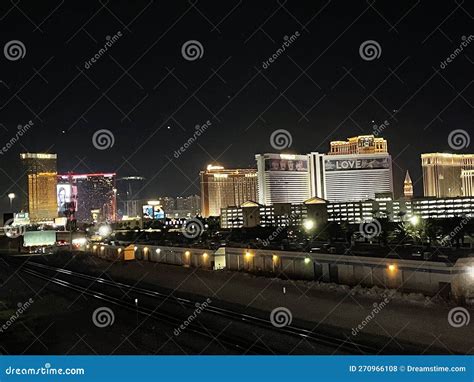 Las Vegas Strip From The Freeway Night View Of The Hotels On The