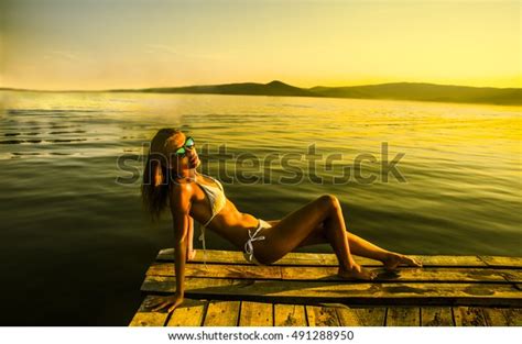 Beautiful Woman White Sexy Bikini On Stock Photo 491288950 Shutterstock