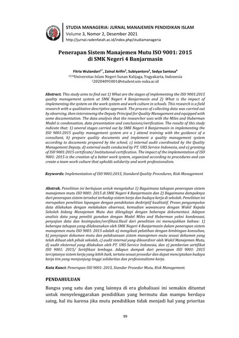 Pdf Penerapan Sistem Manajemen Mutu Iso 9001 2015 Di Smk Negeri 4