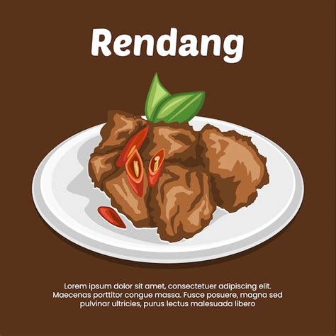 Premium Vector Rendang Indonesian Food Cartoon Flat Design Style