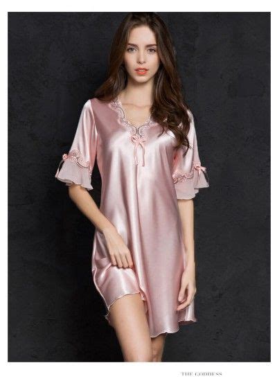 Sexy Women Silk Satin Sleepwear Half Sleeve Embroidery Nightdress Summer Lingerie Plus Size