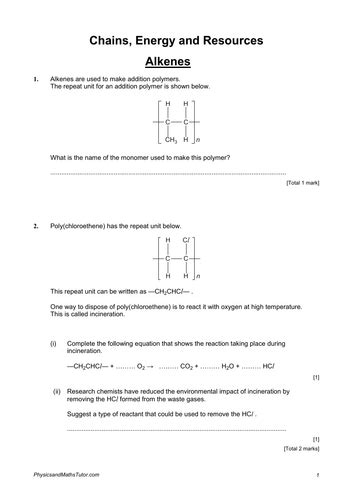 Year 12 Ocr A Level Alkenes Teaching Resources