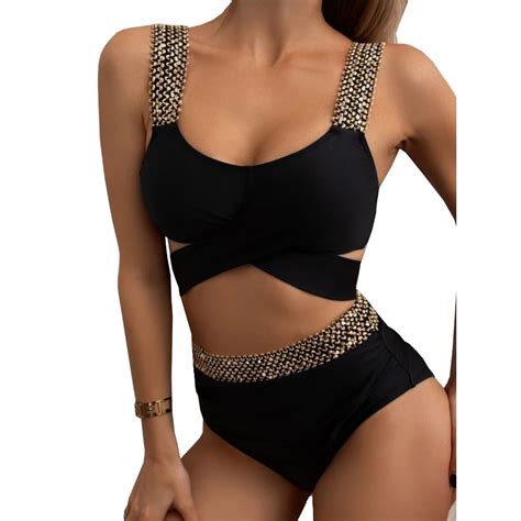 Str J K Pielowy Dwucz Ciowy Bikini Czarne Wi Zanie Wysoki Stan Xl Snm Moda Sklep Empik