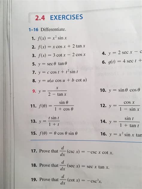 Solved 2 4 Exercises 1 16 Differentiate 1 F X X2 Sin X