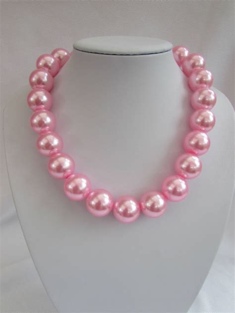 Large Mm Faux Pink Pearl Necklace By Guineverejewels On Etsy Pink