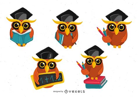 Descarga Vector De Conjunto De Ilustración De Búho Escolar