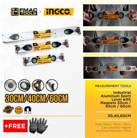 INGCO Industrial Spirit Level With Powerful Magnets 30cm 40cm 60cm