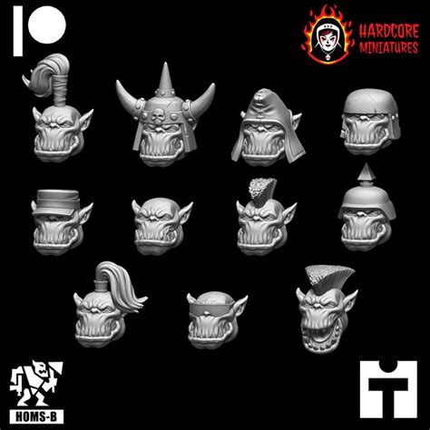 D Printable Space Orcs Retro Heads By Hardcore Miniatures