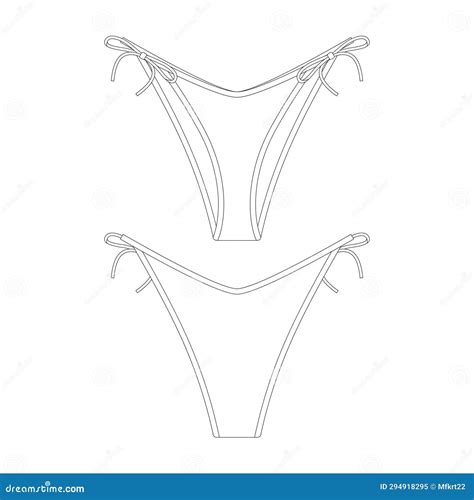 Template Low Rise Tie Bikini Bottom Vector Flat Design Outline Clothing Collection Stock Vector