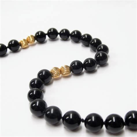 14k Gold And Onyx Beaded Necklace