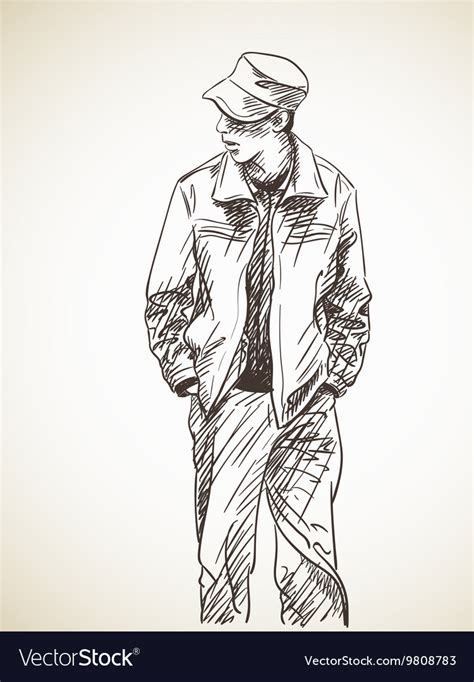 Sketch Man With Hands In His Pockets Hand Drawn Vector Image