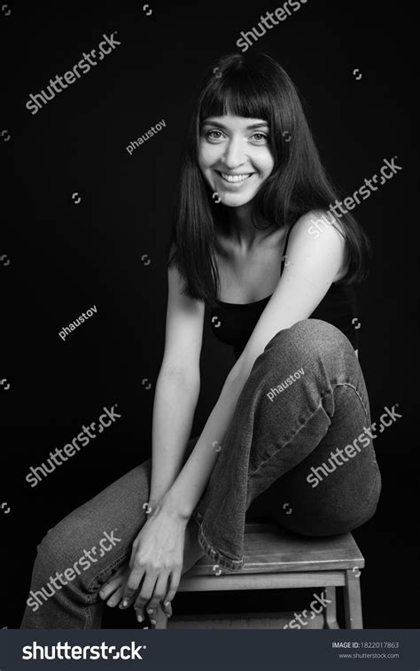 Studio Portrait Pretty Barefoot Brunette Woman Stock Photo Edit Now