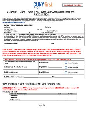 Fillable Online Cunyfirst P Card T Card Net Card User Access Request