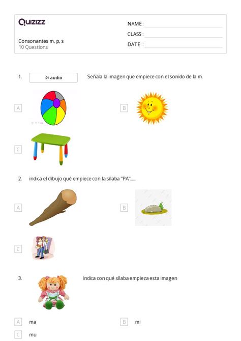 Consonantes Hojas De Trabajo Para Grado En Quizizz Gratis E
