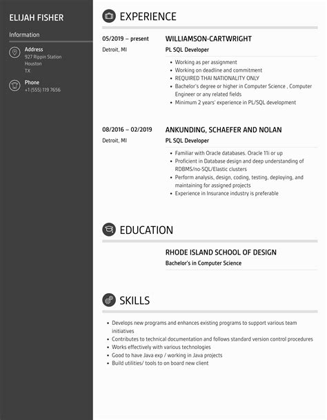 Pl Sql Developer Resume Samples Velvet Jobs