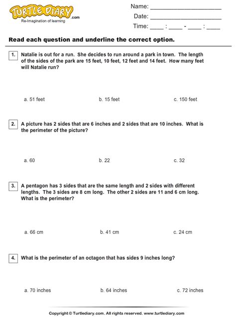 Word Problems On Perimeter Worksheet Turtle Diary