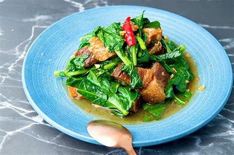 Crispy Pork With Chinese Broccoli Home Thai