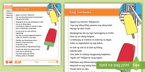 Pagbasa at Pag-unawa: Ang Sorbetes | Twinkl (teacher made)