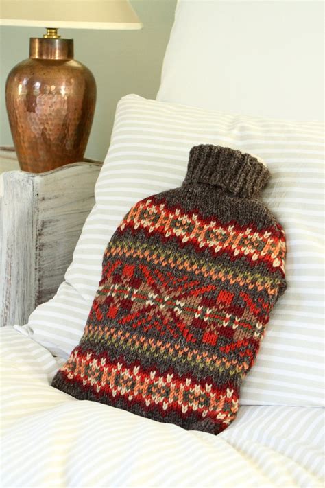 Hand Knitted Hot Water Bottle Cover Traditional Pattern Wool Includes Litre Hot Water