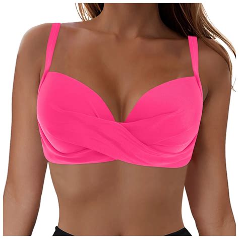 Zhden Women Twist Front V Neck Underwire Bikini Top Only Push Up