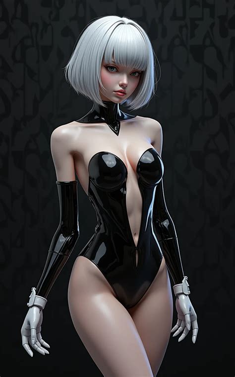Anime Woman Bondage Latex Full Body Slim Manga Style Black And White