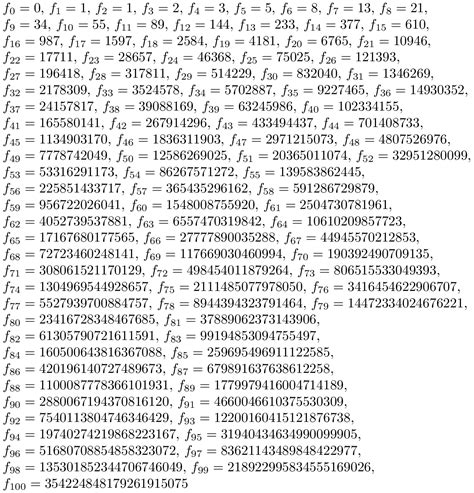 First 100 Fibonacci Numbers