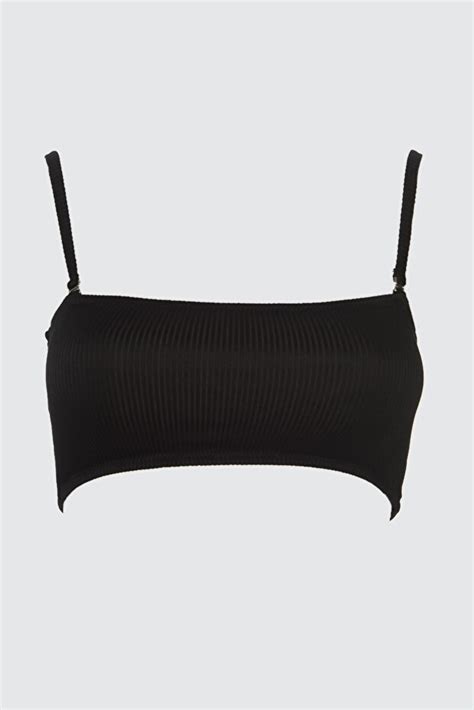 Trendyolmilla Siyah Straplez Dokulu Bikini Üstü TBESS BU Fiyatı Yorumları Trendyolmilla