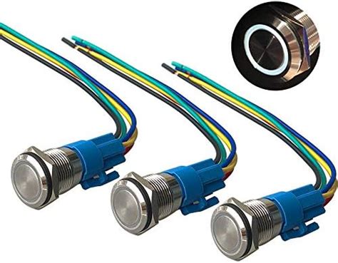 QitinDasen 3Pcs Premium 12V 24V 5A Interrupteur à Bouton Poussoir