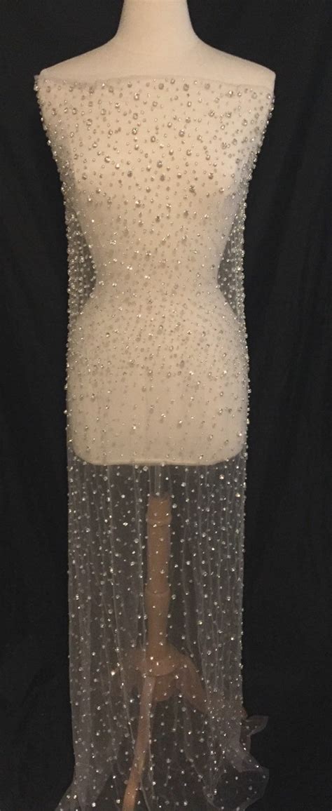 Nude Rhinestone Beaded Tulle Fabric Rhinestone Fabric Beaded Fabric Bridal Fabric Etsy