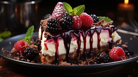 Premium Photo Indulgent Gourmet Dessert Berry Cheesecake With Whipped