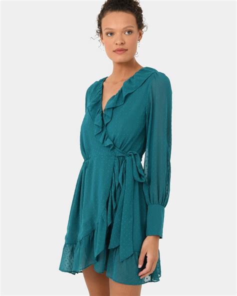 Savina Ruffle Mini Dress Teal Forcast Forcast Au