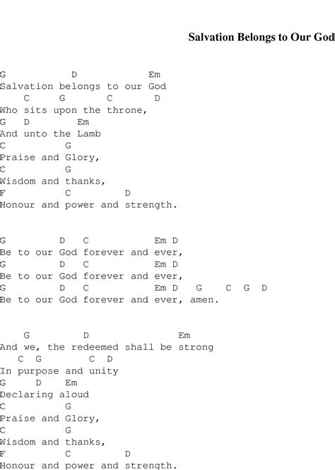 Salvation Belongs to Our God - Christian Gospel Song Lyrics and Chords