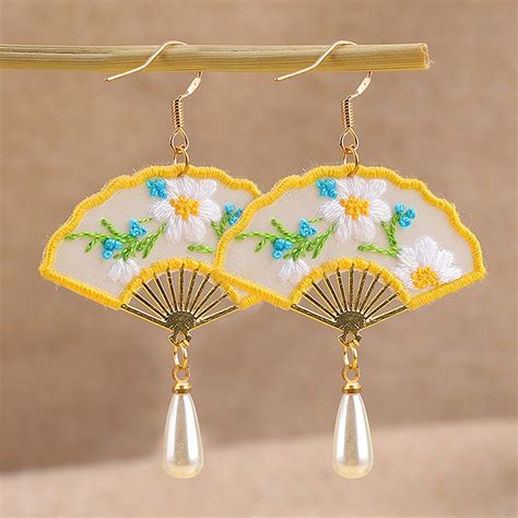 Embroidered Earrings Handmade Chinese Embroidery Beginners Etsy