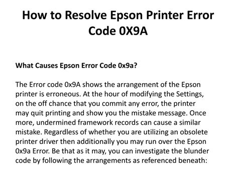 PPT How To Resolve Epson Printer Error Code 0X9A PowerPoint