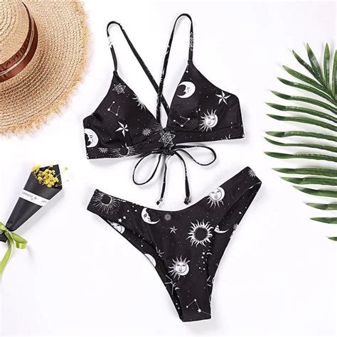 Moon And Sun Print Bikini Swimsuit Gothbb Free Shipping Available