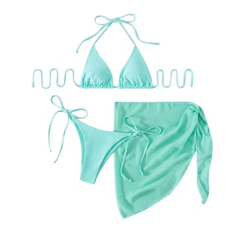 Celivon Womens Matte Finish Solid Color Triangle Bralette Tie Up Sexy Bikini Top With Skirted