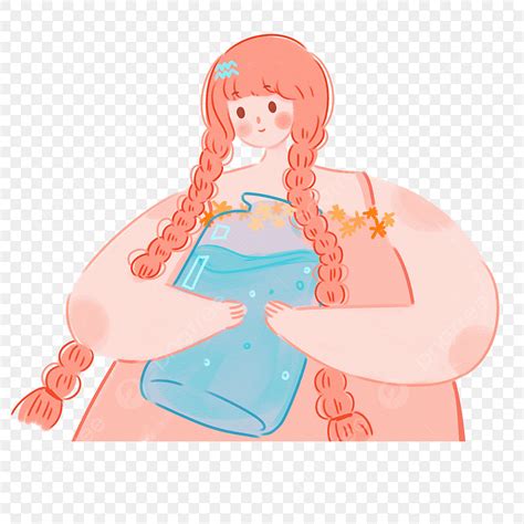 Hot Water Bottle White Transparent Cute Girl Holding Hot Water Bottle