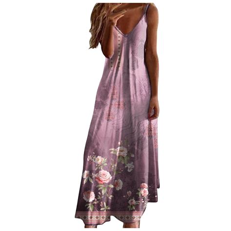 Ojsfqufp Dressy Dresses For Women Hot Pink Women Summer Sexy V Neck Suspender Long Dress