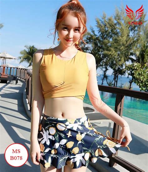 Đồ bơi 3 mảnh váy họa tiết B078 Vingo Bikini