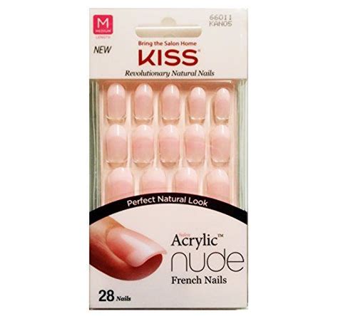 Kiss Salon Acrylic Nude French 28 Nails Peaceful Medium Length 3 PACK French Nails