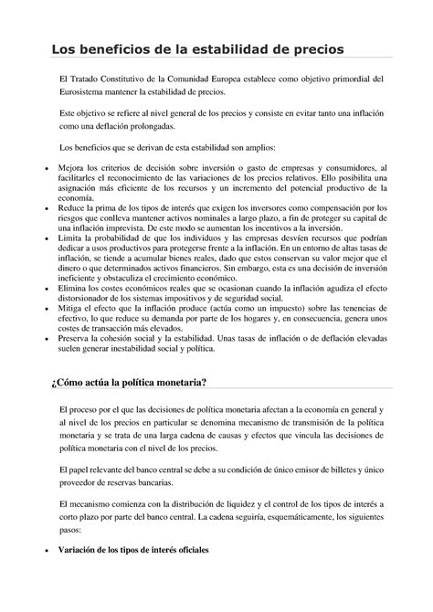 Politica Monetaria Los Beneficios De La Estabilidad De Precios Los