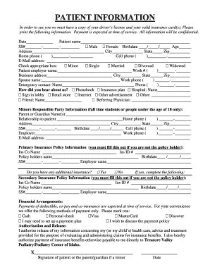 Fillable Online Patient Form Information Sheet Fax Email Print