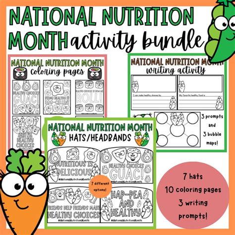 national nutrition month march activity bundle coloring pages hats