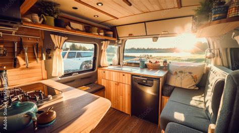 beautiful camper van view created  generative ai technology stock