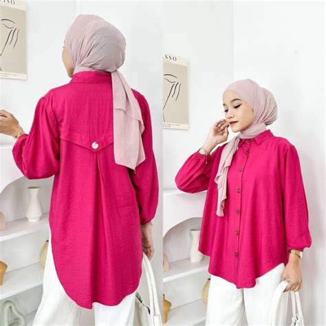 Jual LAURA BLOUSE POLO LINEN LD 110 VARIASI KANCING BELAKANG KEMEJA