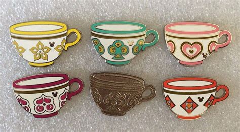 Disney Pin Dlr 2015 Hidden Mickey Mad Tea Party Cups Set Of 6