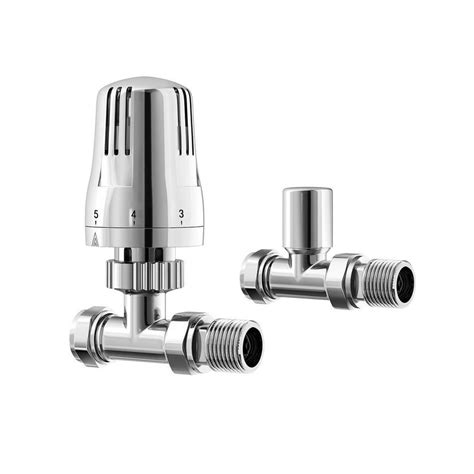 Chrome Thermostatic Straight Radiator Valve Pair Standard