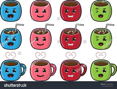 Coffee Emoji Cup Eyes Kawaii Cup Stock Vector Royalty Free 1906955884