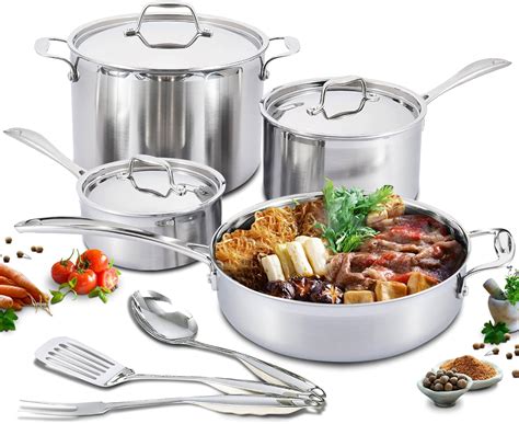 Premium Stainless Steel Cookware Set with Aluminum Core - 10 Pieces in ...