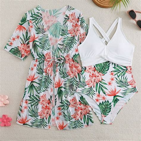 Xdzjlr Girl Swimsuit Baby Piece Green Floral Prints Bikini Briefs Bikini Beach Set Swim Suit